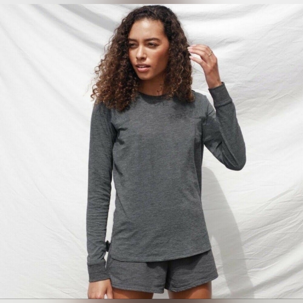 Lunya Restore Base Charcoal Gray Knit Comfy Long Sleeve Top sz M